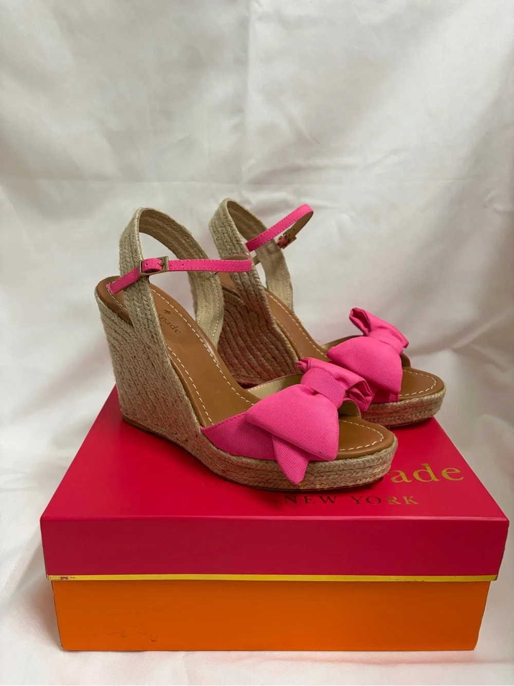 Kate Spade Jumper Pink Grosgrain Bow Espadrille Wedge Sandals NWT Size 8.5